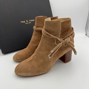 rag & bone Dalia II Suede Wrap Ankle Boots - Camel Suede - Size 40 / 10